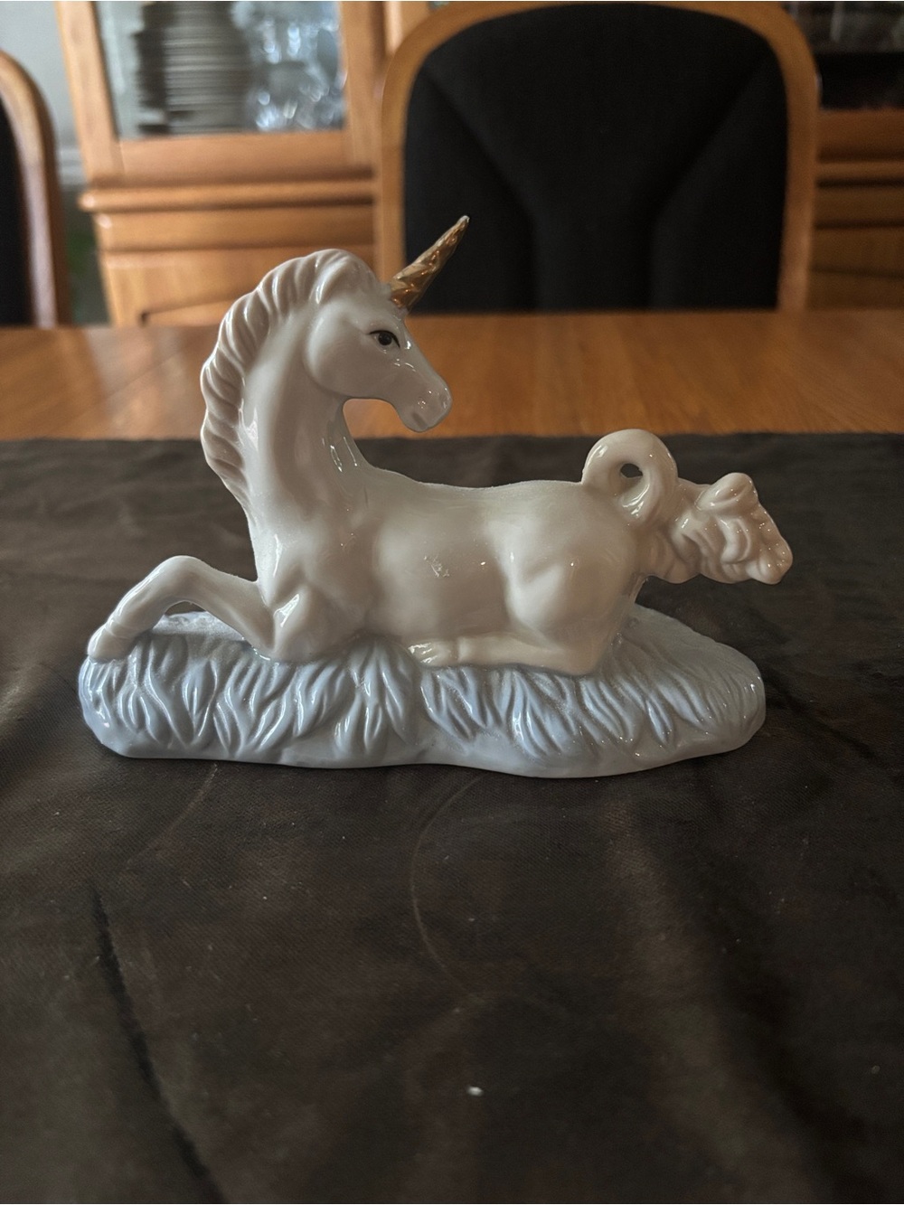 Vintage 70s White Ceramic Unicorn Figurine with Gold Horn